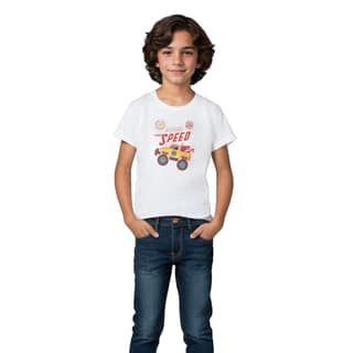 Boys T shirt Cotton Pure White Blazing Speed Monster Truck