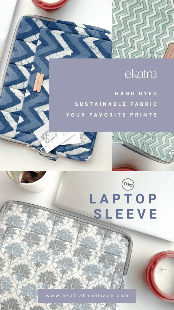 Sustainable Handmade Cotton Laptop Sleeve/Laptop Cover by Ekatra - Teal dots view 4