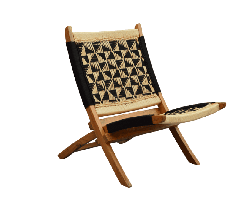 Orchid Homez Hand Woven Lounge Chair Folding Solid Wood Outdoor Chair (Natural) (Black-White) view 2