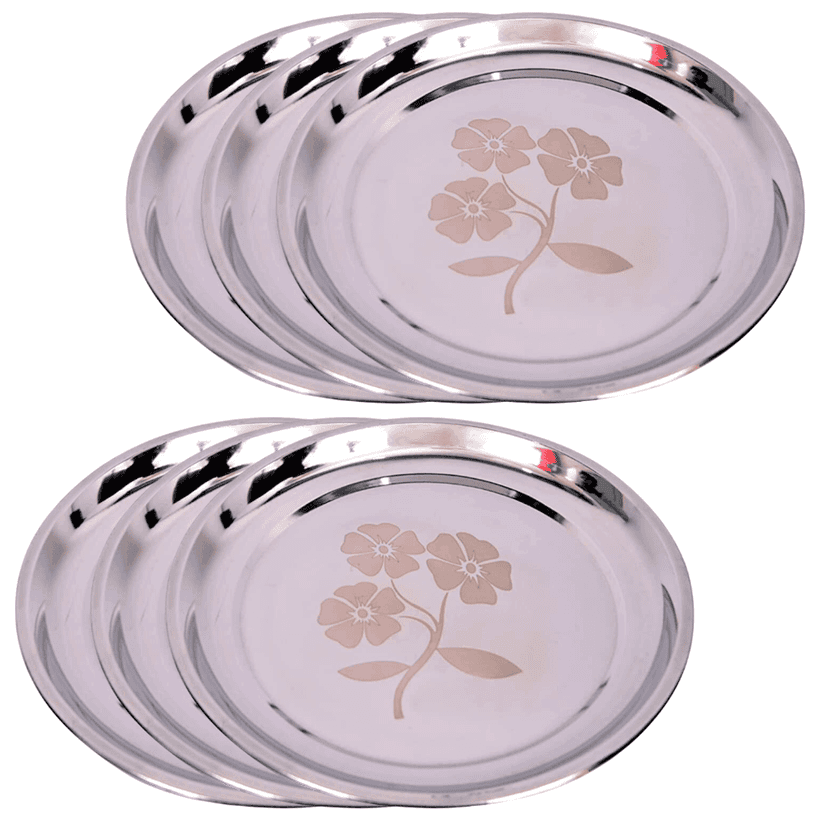 SHINI LIFESTYLE Stainless Steel Heavy Gauge Dinner Plates Thali Lunch Plates Steel Plate Dinner Set (Dia-30,6pc)