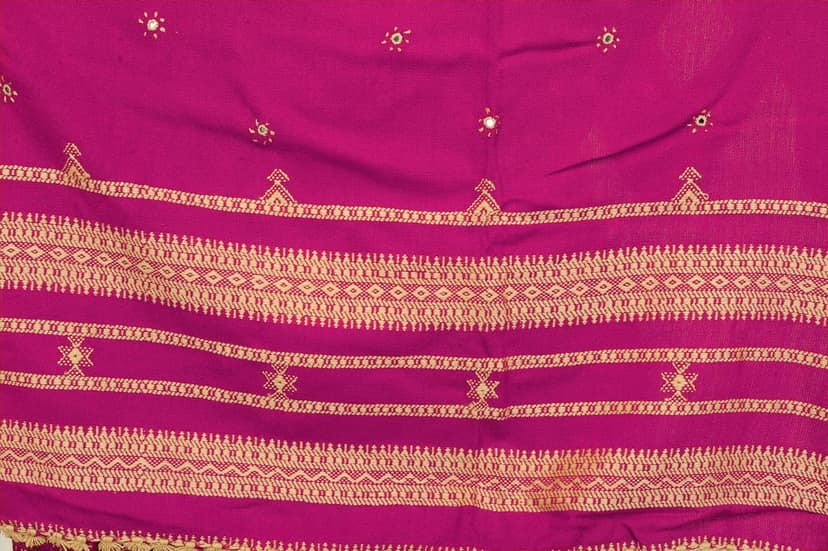 Cactus-Flower Shawl from Kutch with Embroidered Flowers and Mirrors view 2