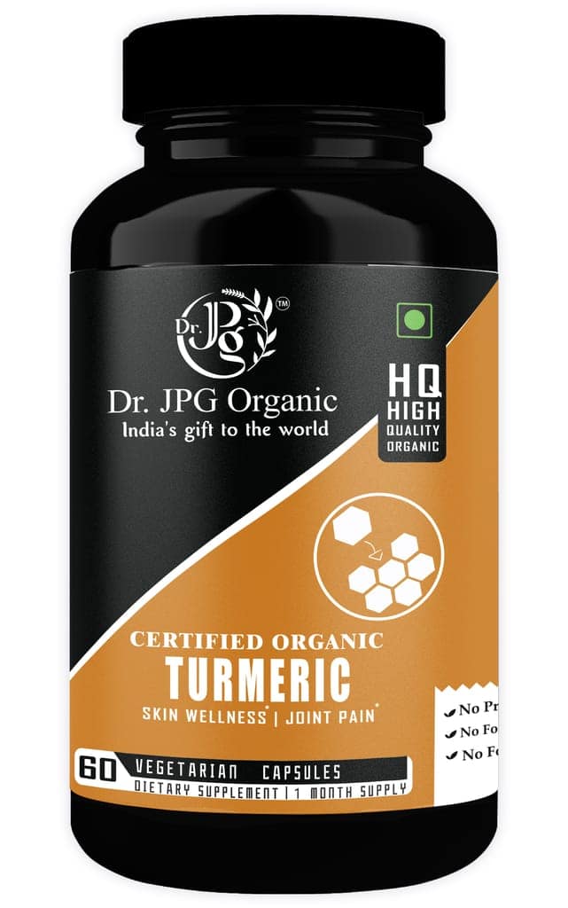 Dr JPG Organic Herbals Turmeric Capsules For Skin Wellness & Joint Pain 60 Veg. Capsules | INDIA ORGANIC Certified (Pack Of 1)