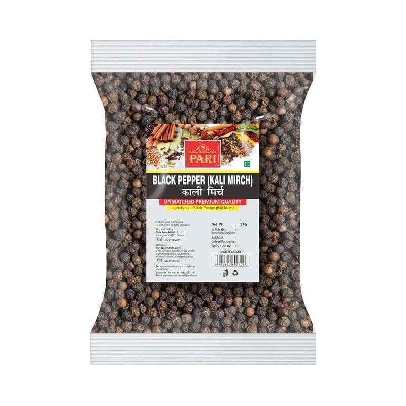 Pari Black Pepper Whole | Kali Mirch | Gol Mirch | Handpicked and Clean | Whole Spices | Chemical and Pesticides Free | Naturally Processed | Unadulterated | 1000 Grams