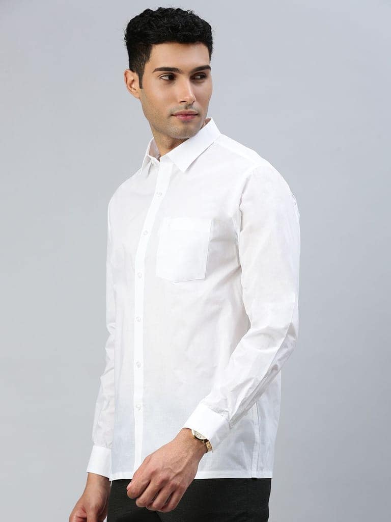 Mens Poly Cotton White Shirt Full Sleeves Coolex view 3
