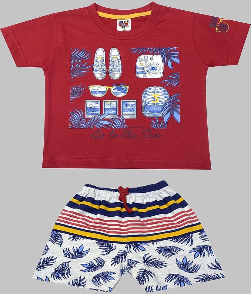 Kideon Pack of 1 Baby Boys 100% Cotton T-Shirt & Shorts ( Red )