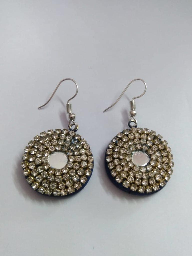 "Stunning Rhinestone and Mirror Work Drop Earrings in Blue"
