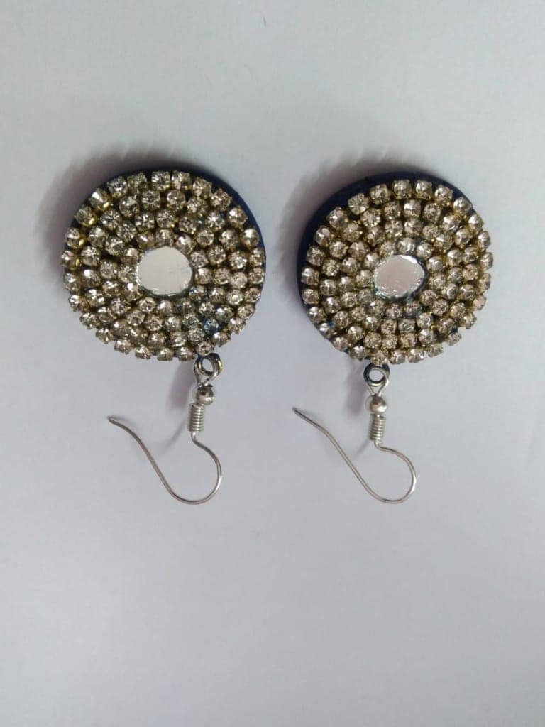 "Stunning Rhinestone and Mirror Work Drop Earrings in Blue" view 3