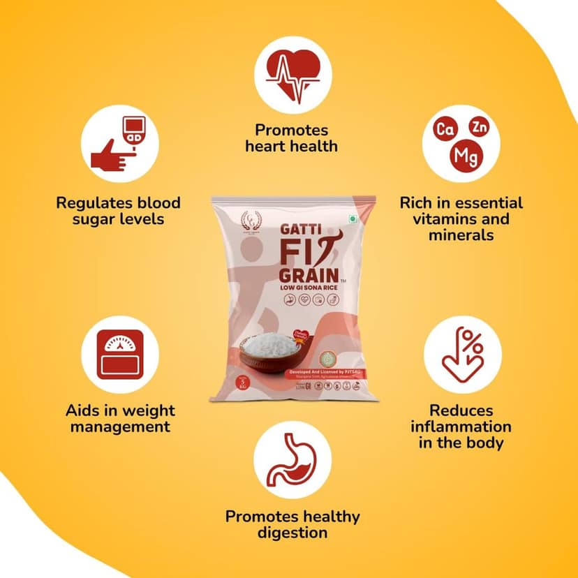 Low GI Sona Rice - 2 Kg | Diet & Diabetic Friendly | Ideal Choice for Diabetics & Weight Management for Health-conscious Individuals | Certified Low Sugar Rice view 2