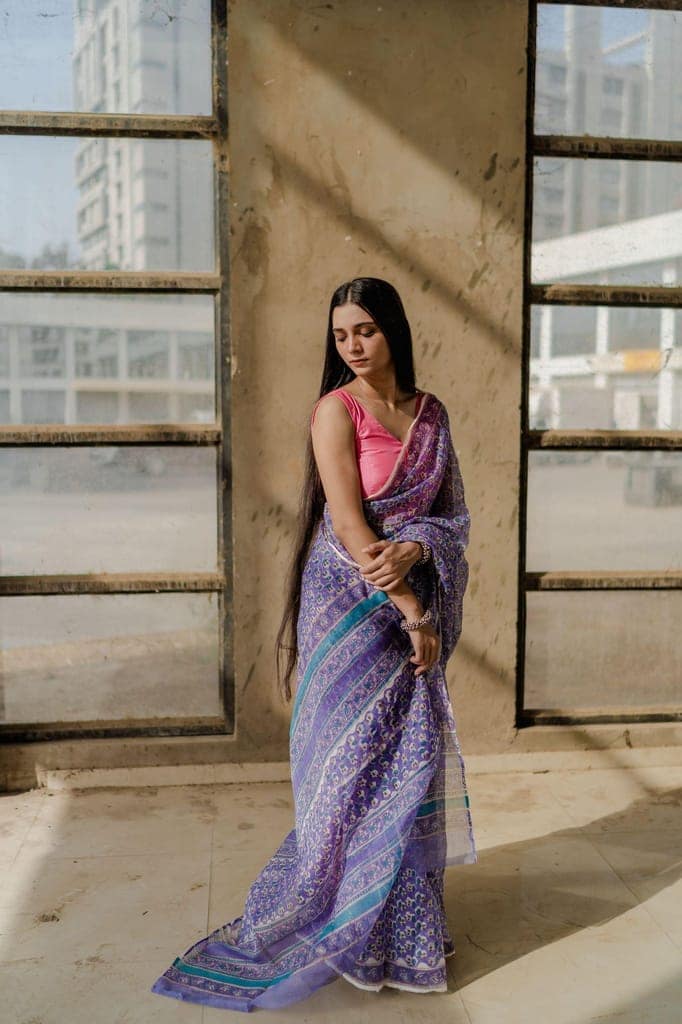 Kaisori Bagh Mallika Kota blockprinted saree view 5