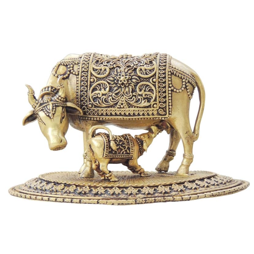 Brass Cow and Calf Showpiece - Machine Made Gaye Bachadha Statue for Home & Office, Height : 3.5 Inch (BSMAS1727 F) view 2