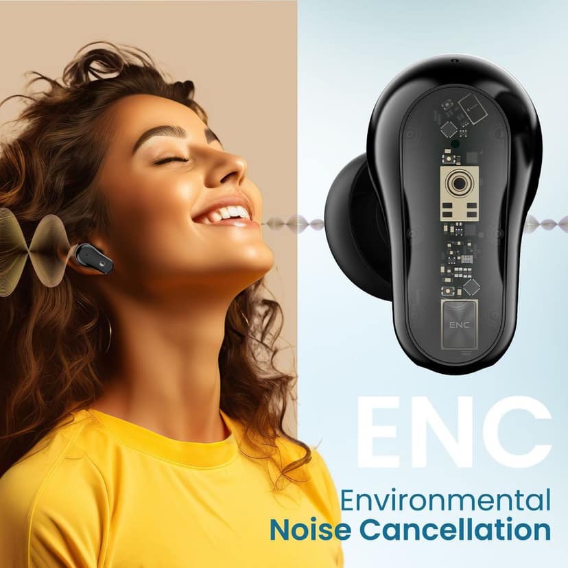 Cellecor BroPods C109 QUAD TWS, 60H Playtime,Quad Mic ENC,5.3v BT,50ms Low Latency Gaming Bluetooth-Black Grey view 3