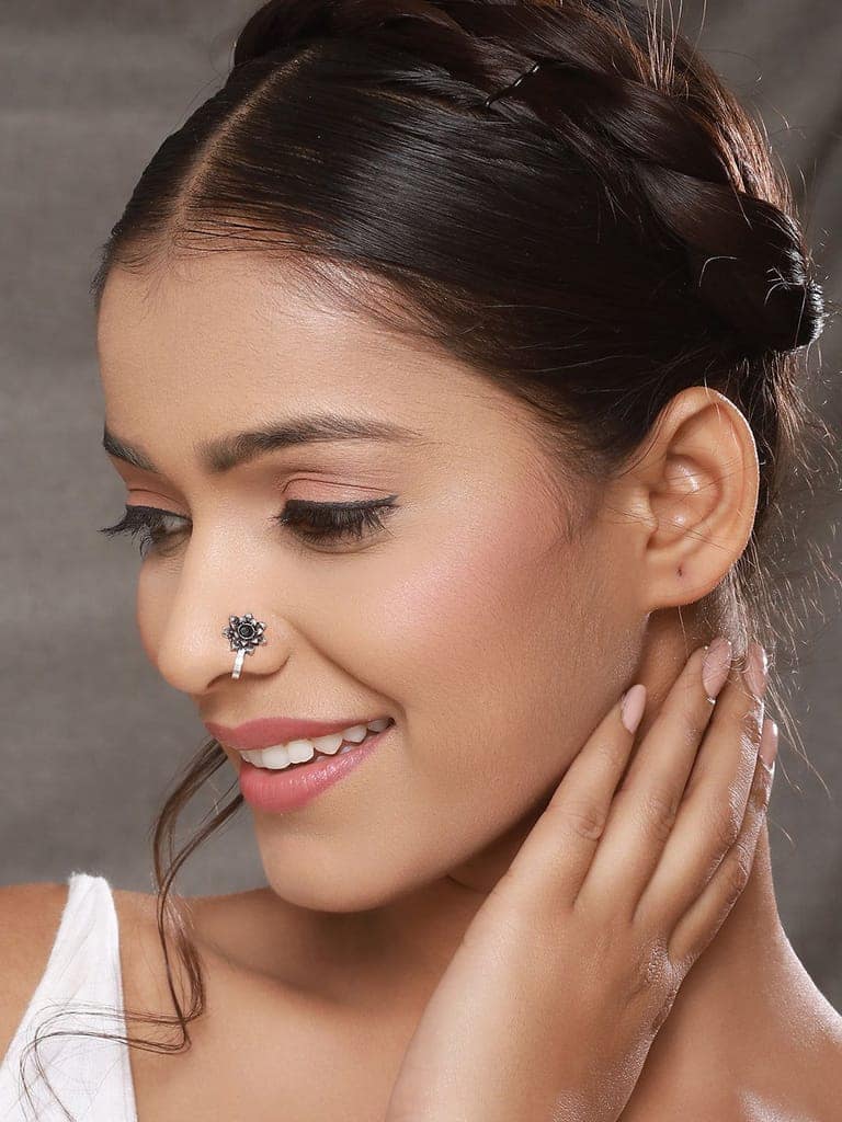 Oxidised Silver Plated Trendy Minimal Combo Clip on Nose Ring Nath view 2