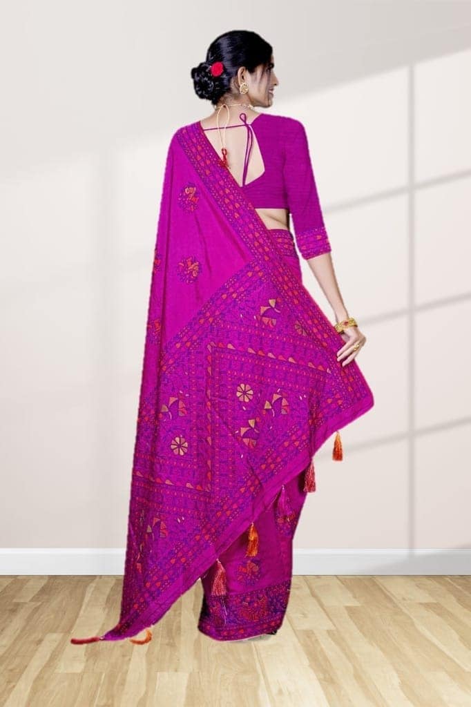 Magenta Baluchari Silk Saree view 2