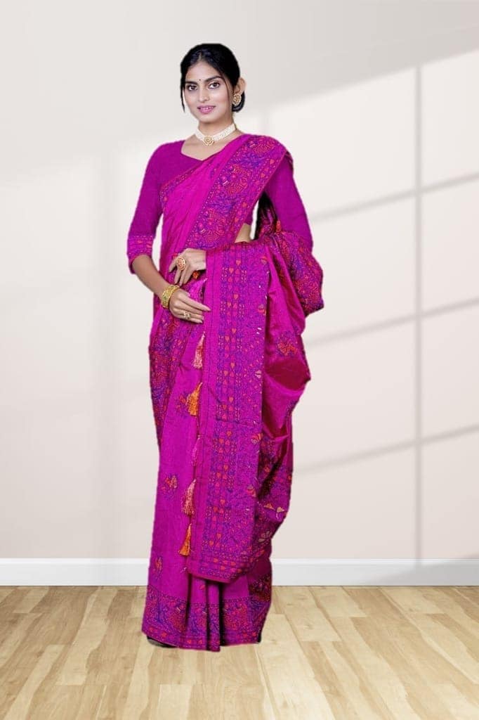 Magenta Baluchari Silk Saree view 3