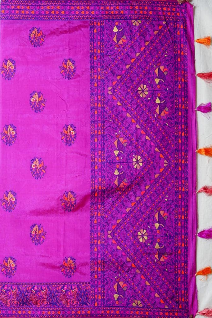 Magenta Baluchari Silk Saree view 4