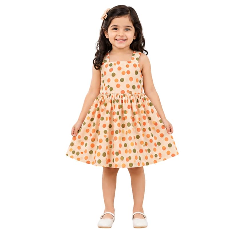 luster Baby Girls' Cambric Cotton Frock Age (1 to 5) (1-2 Years, Peach)