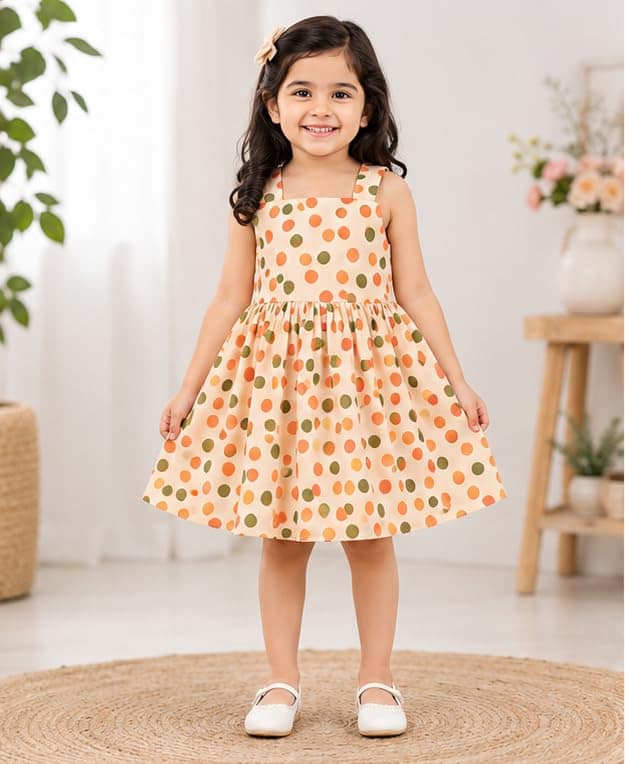 luster Baby Girls' Cambric Cotton Frock Age (1 to 5) (1-2 Years, Peach) view 2
