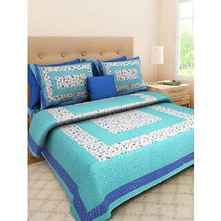 Cotton Floral Print 120 TC Double Bed Sheet With 2 Pillow Covers - (82 Inch X 92 Inch,