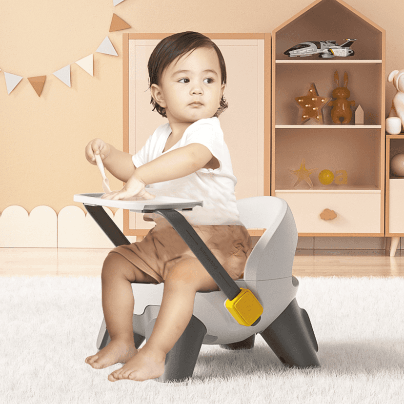 SPY KIDS Adjustable Baby Booster Seat - Travel-Friendly High Chair for Infants & Toddlers (6 Months-3 Years) | Removable Tray | White and Grey view 2