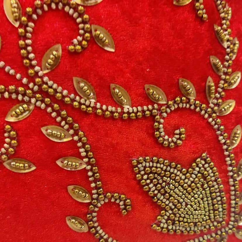 Red Cream Maroon Set of 5 Ethnic Beaded Embroidered Square Cushion Covers Combo for Sofa Home Bedroom view 3