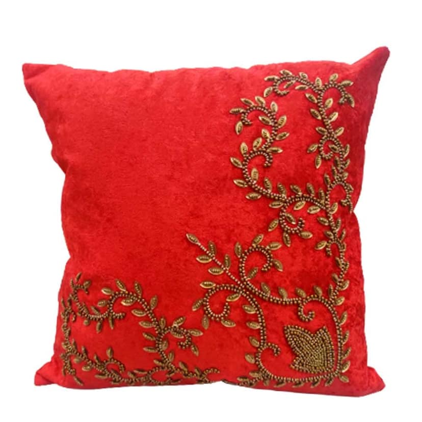 Red Cream Maroon Set of 5 Ethnic Beaded Embroidered Square Cushion Covers Combo for Sofa Home Bedroom view 5
