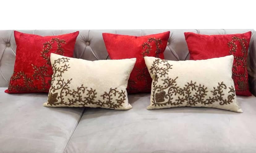 Red Cream Maroon Set of 5 Ethnic Beaded Embroidered Square Cushion Covers Combo for Sofa Home Bedroom view 8