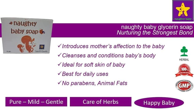 naughty baby soft & gentle Orange soap bar with Badam Oil and Rakhta Chandan. Pack of 3x75 gm view 5