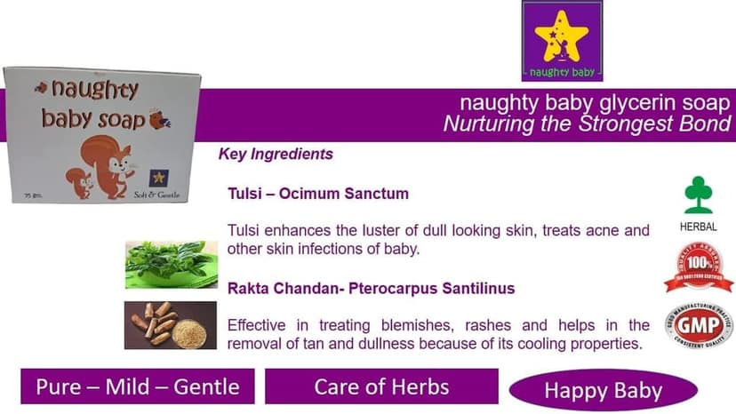 naughty baby soft & gentle Orange soap bar with Badam Oil and Rakhta Chandan. Pack of 3x75 gm view 9