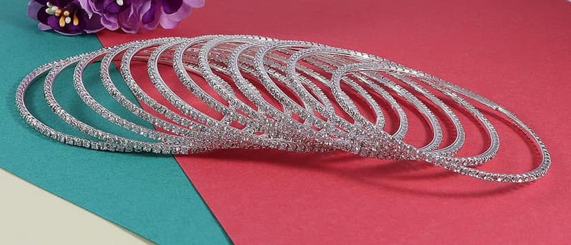 ZULKA Non-Precious Metal with Base Metal and Zircon Gemstone Studded Premium and Traditional Glossy Finished Sleek Bangle set for Women view 3