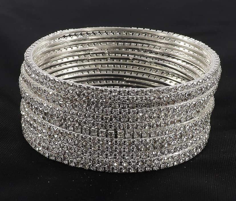 ZULKA Non-Precious Metal with Base Metal and Zircon Gemstone Studded Premium and Traditional Glossy Finished Sleek Bangle set for Women view 4