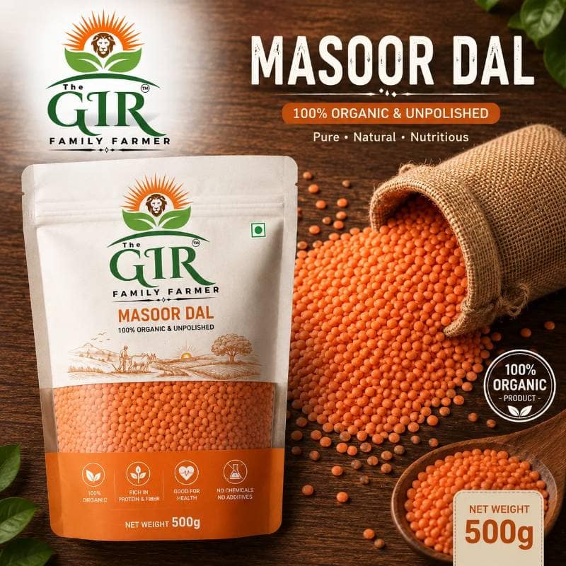 The Gir Family Farmer Organic Masoor Dal (500g) | 100% Organic & Unpolished | Everyday Cooking view 2