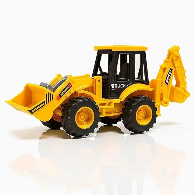 WISHKEY 2-in-1 Friction Powered Bulldozer Truck JCB Excavator Toy Go Construction Vehicle with 180° Rotatable Shovel Big Rubber Wheels Heavy Duty Unbreakable Engineering Car for Kids view 3