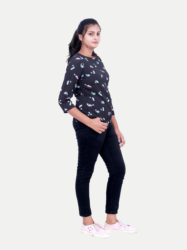 Women Navy Floral Printed Blouse view 2
