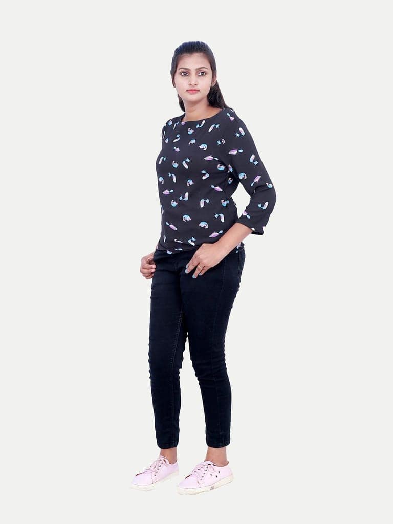 Women Navy Floral Printed Blouse view 3