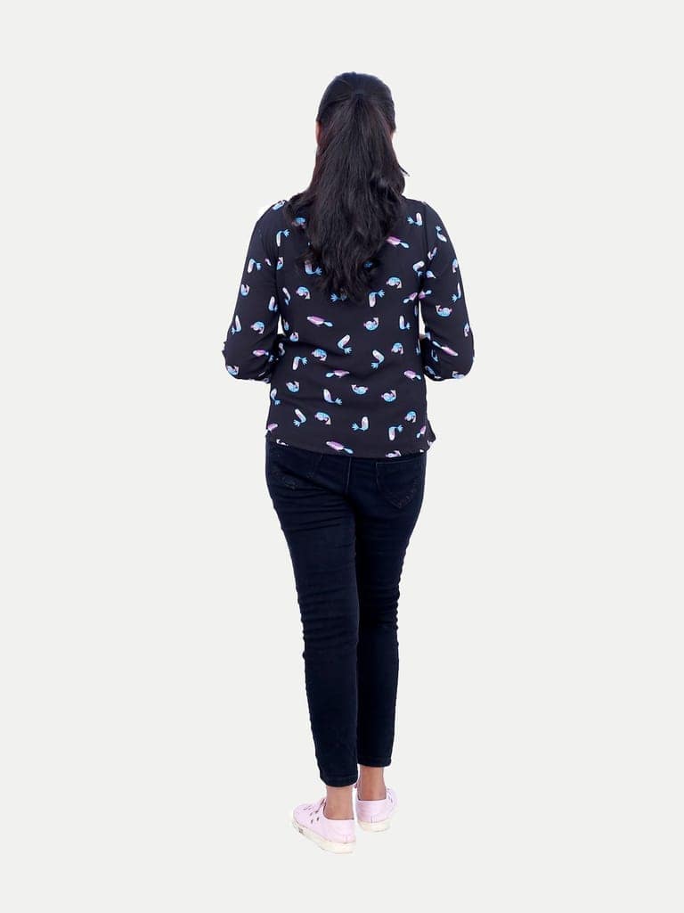 Women Navy Floral Printed Blouse view 4