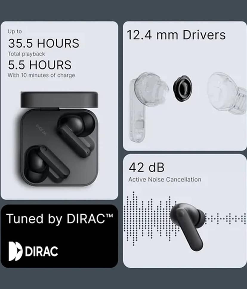 Bluetooth Earbuds with Mic | 48H Battery | Type-C Charging | Deep Bass Sound (BLACK) view 2