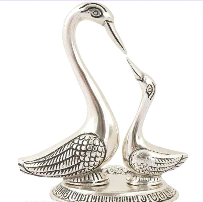 Enhance Your Home Decor with Exquisite Metal Bird Showpieces: Kissing Ducks, Love Birds, and Swans in Shimmering Golden, Silver, and Aluminium Finishes. view 2