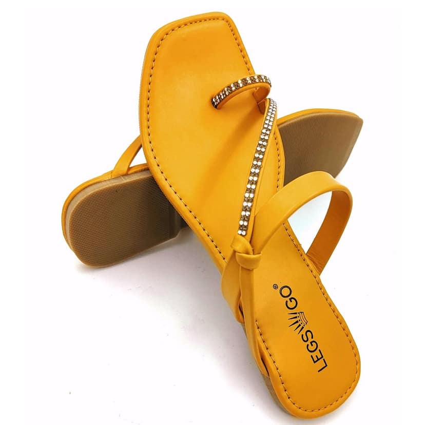 LEGS GO Stylish work Straps flats Fancy Sandal for Women | Casual | Mustard Yellow | view 2