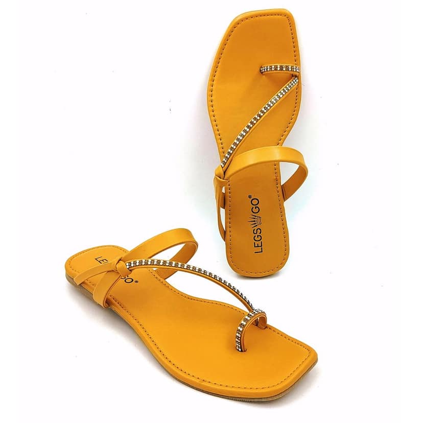 LEGS GO Stylish work Straps flats Fancy Sandal for Women | Casual | Mustard Yellow | view 3