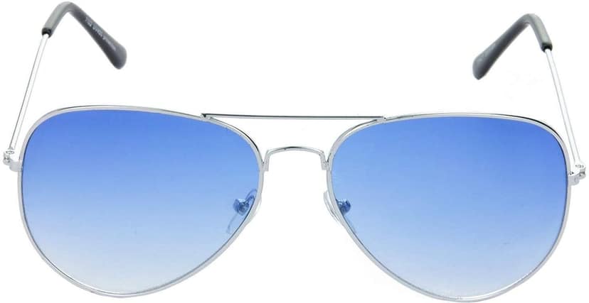 HRINKAR Unisex Rectangular Sunglasses Black & Silver Frame, Grey & Blue Lens (Medium) - Pack of 2 view 3