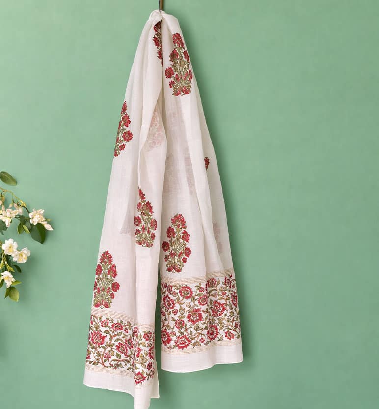 Block Printed Chanderi Stole – Traditional Floral Motif
