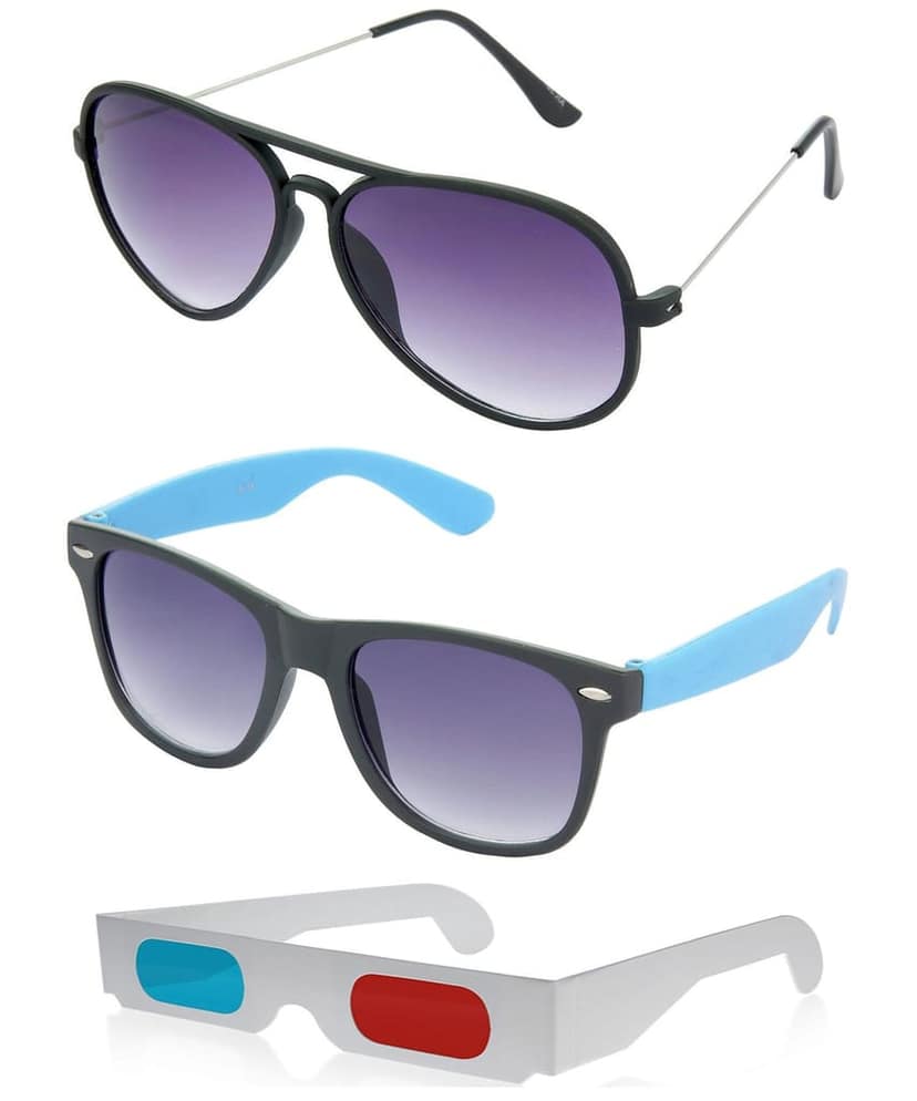 HRINKAR Pilot And Rectangular Stylish Sunglasses For Men And Women (Grey And Grey Lens | Black And Black Frame - HCMB325) With Free Paper 3D Glass