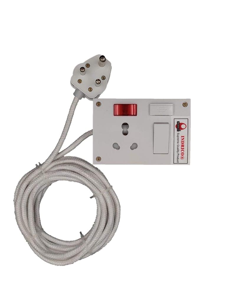 INDRICO? 16a Extension Boards with Switch Polycarbonate, Indicator & Fuse with Cloth Cable White (Pack of 1)