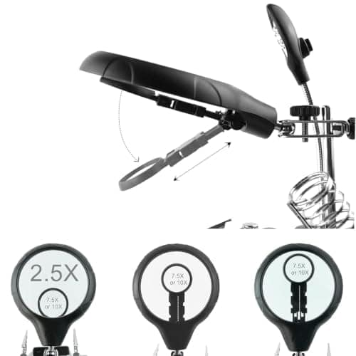 Desktop LED Lighted Magnifying Glass Soldering Station, 2.5X 7.5X 10X Helping Hands Magnifier Soldering Station & Desk Lamp Hands Free Auxiliary Clips Alligator Clamp Stand Repair Kits view 2