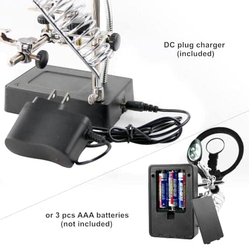 Desktop LED Lighted Magnifying Glass Soldering Station, 2.5X 7.5X 10X Helping Hands Magnifier Soldering Station & Desk Lamp Hands Free Auxiliary Clips Alligator Clamp Stand Repair Kits view 3
