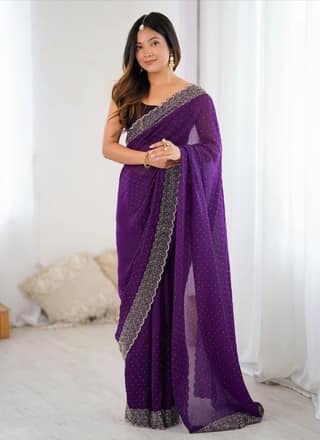 Space Soft Silk Saree with Siroski Diamond and Val Work