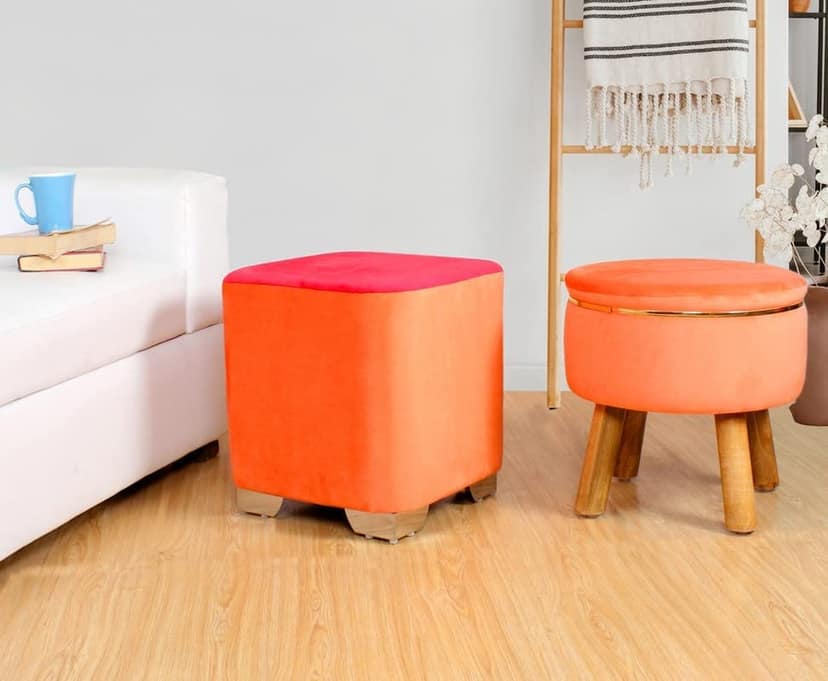 ShadowKart Ottoman Pouffes Sitting Stool for Living Room Furniture Wooden Footstools Puff Mudda Footrest Pouff for Office Home Decor, Combo