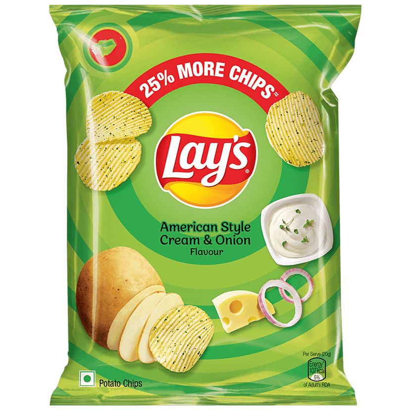 Lay's Potato Chips - American Style Cream & Onion Flavour, Crunchy Chips & Snacks, 50G