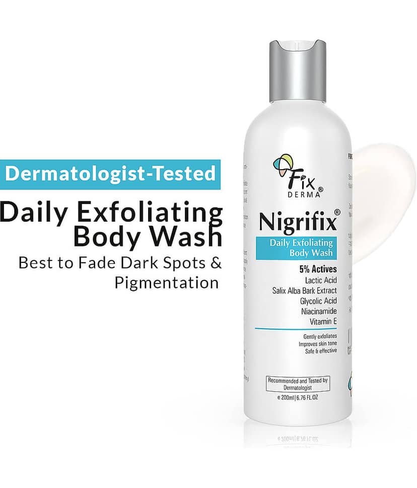 Fixderma Nigrifix Exfoliating Body Wash with 5% Actives, Gentle Exfoliating Shower Gel (200 ml)