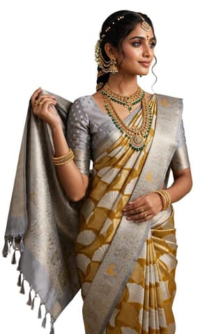Women’s Woven Saree with Silver Zari Pallu | Elegant Designer Saree for Wedding